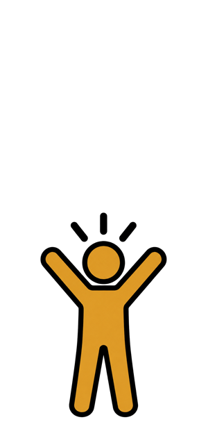 One person left standing, arms raised, free of the retyping